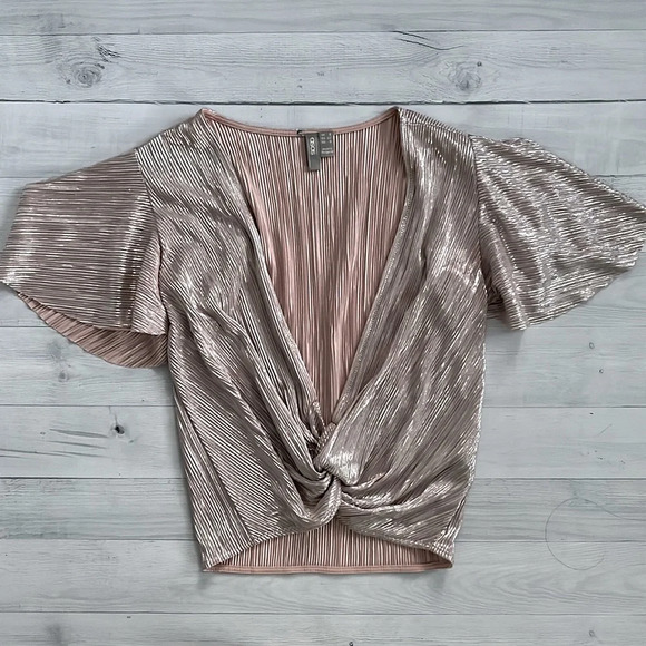 ASOS Tops - ASOS Blush Metallic Pleated Knotted Crop Top US 0